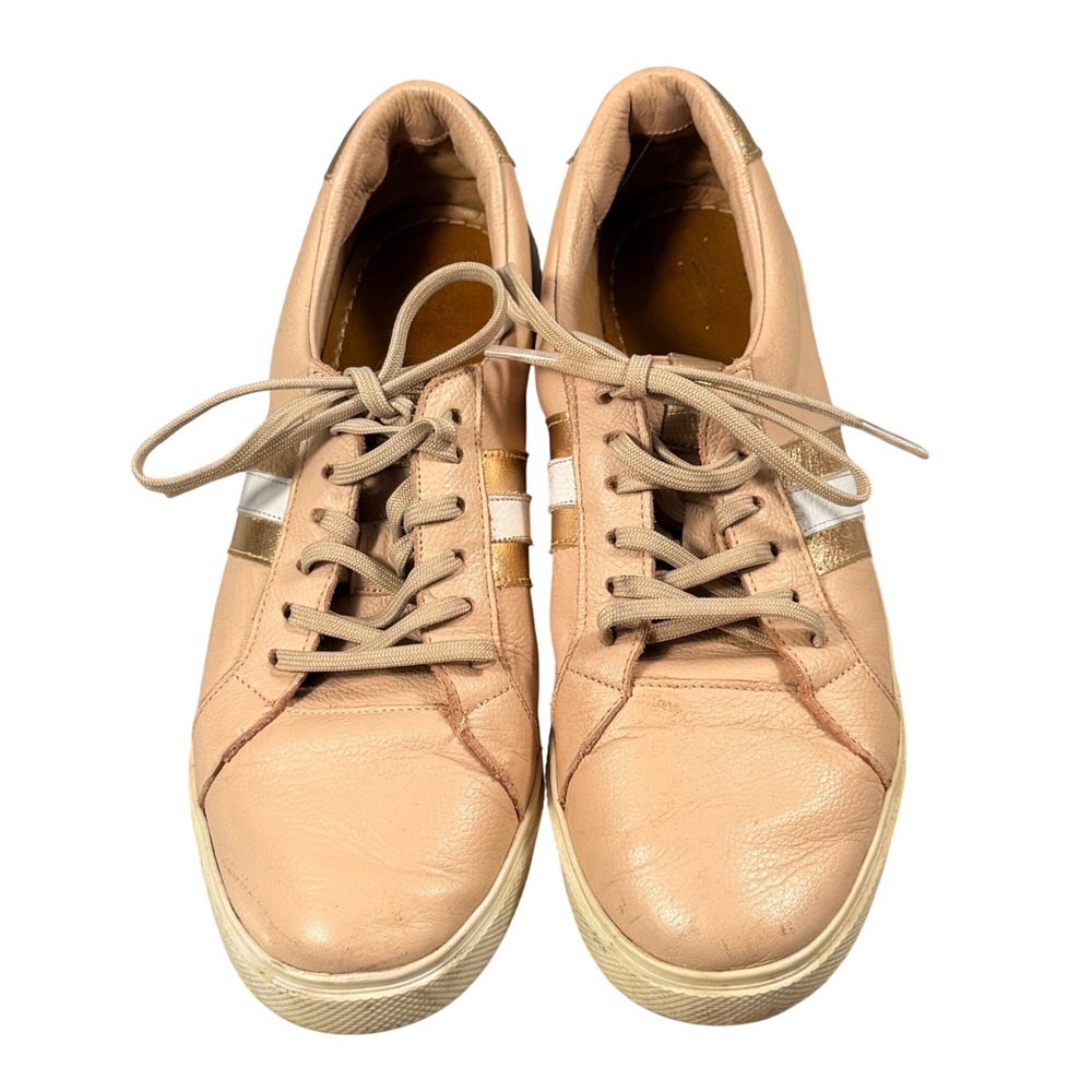 KAANAS Sneakers Womens Blush Pink Leather Gold Metallic Stripe Low Top Trainer